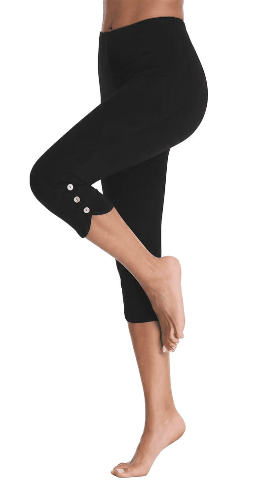 MLDRA Women's Capri Leggings Yoga Pants High Waisted Knee Length Stretch for Casual Soft Workout Exercise Ladies Lounge Pants Black