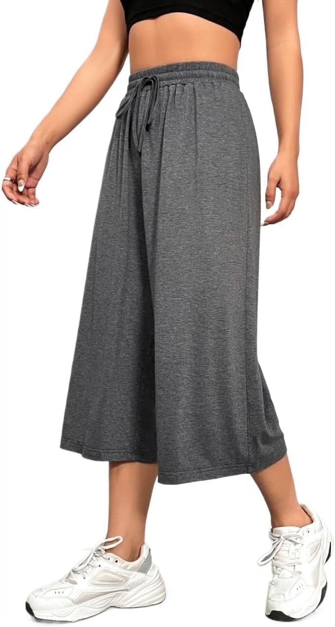 MLDRA Womens Capri Pants Wide Leg Sweatpant Loose Yoga Flared Drawstring Comfy Lounge Pajama Palazzo Capris Adjustable with Pockets