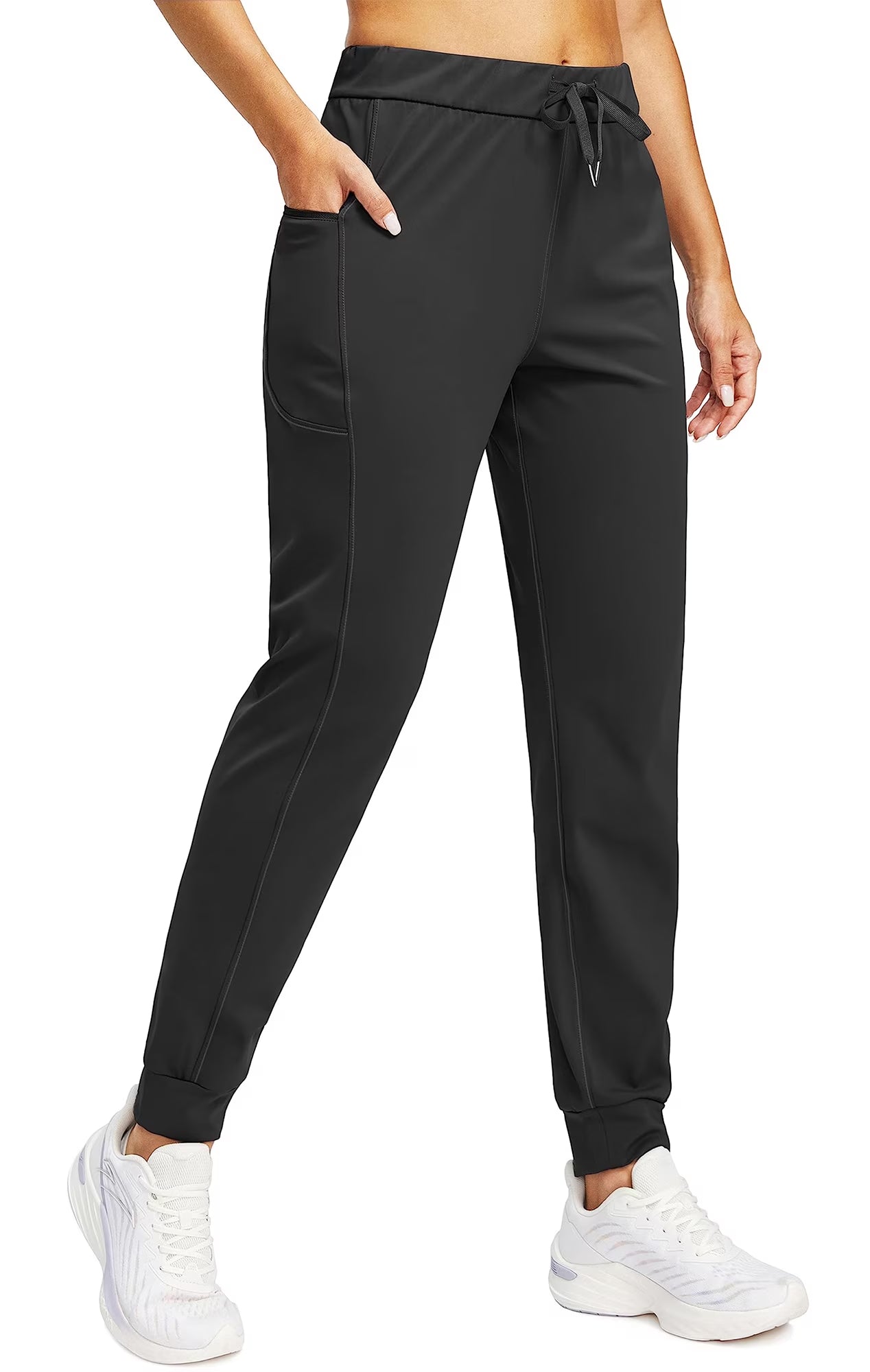 MLDRA Women's Joggers Sweatpants Yoga Pants with Zipper Pockets Stretch Tapered Athletic Joggers for Gym Workout Running Lounge Black