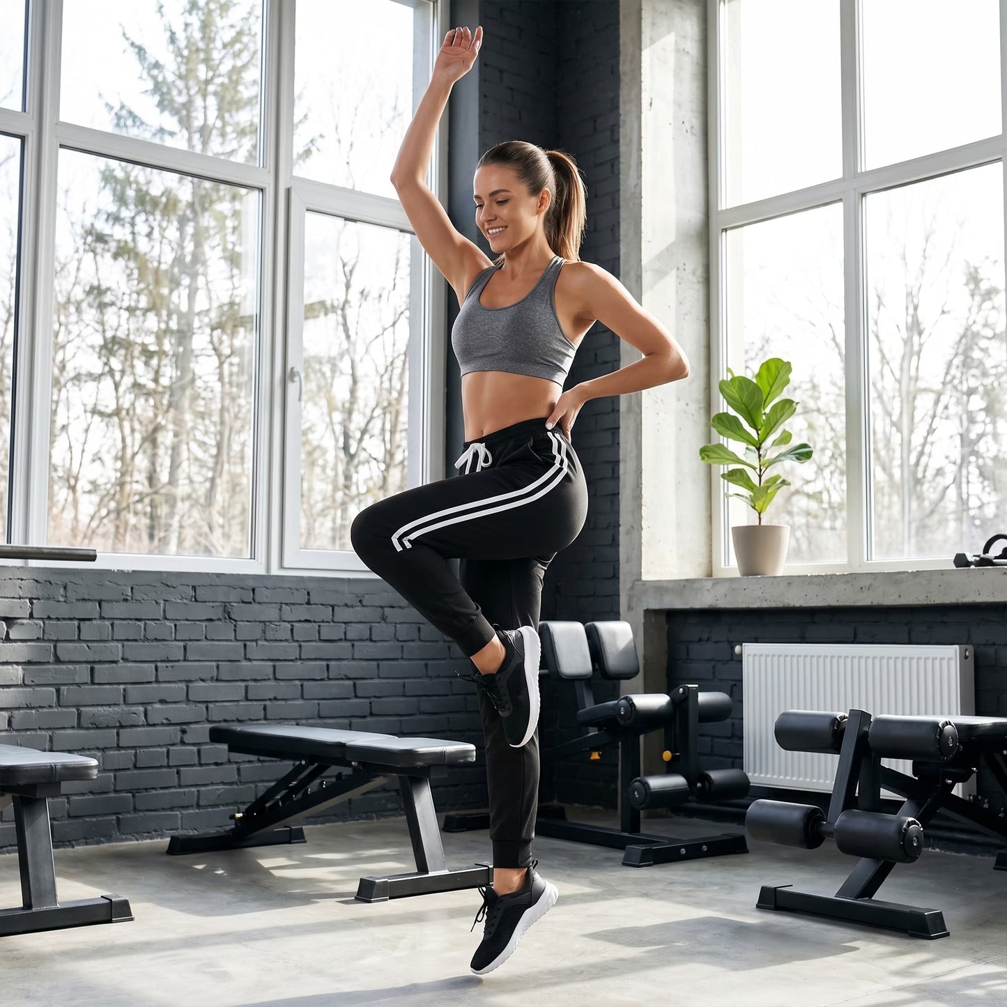 MLDRA Womens Sweatpants Joggers with Pockets Bottom Track Lounge Pant Lady Athletic Gym Lounge Pants Side Stripe for Workout Running Black