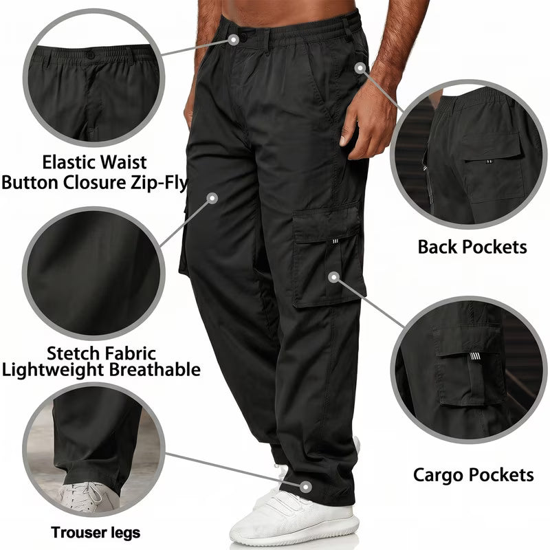 MLDRA Men's Cargo Pants Jogger Work Trousers Relaxed Fit Loose Casual Sweatpants Lightweight Slacks with Multi Pockets Black