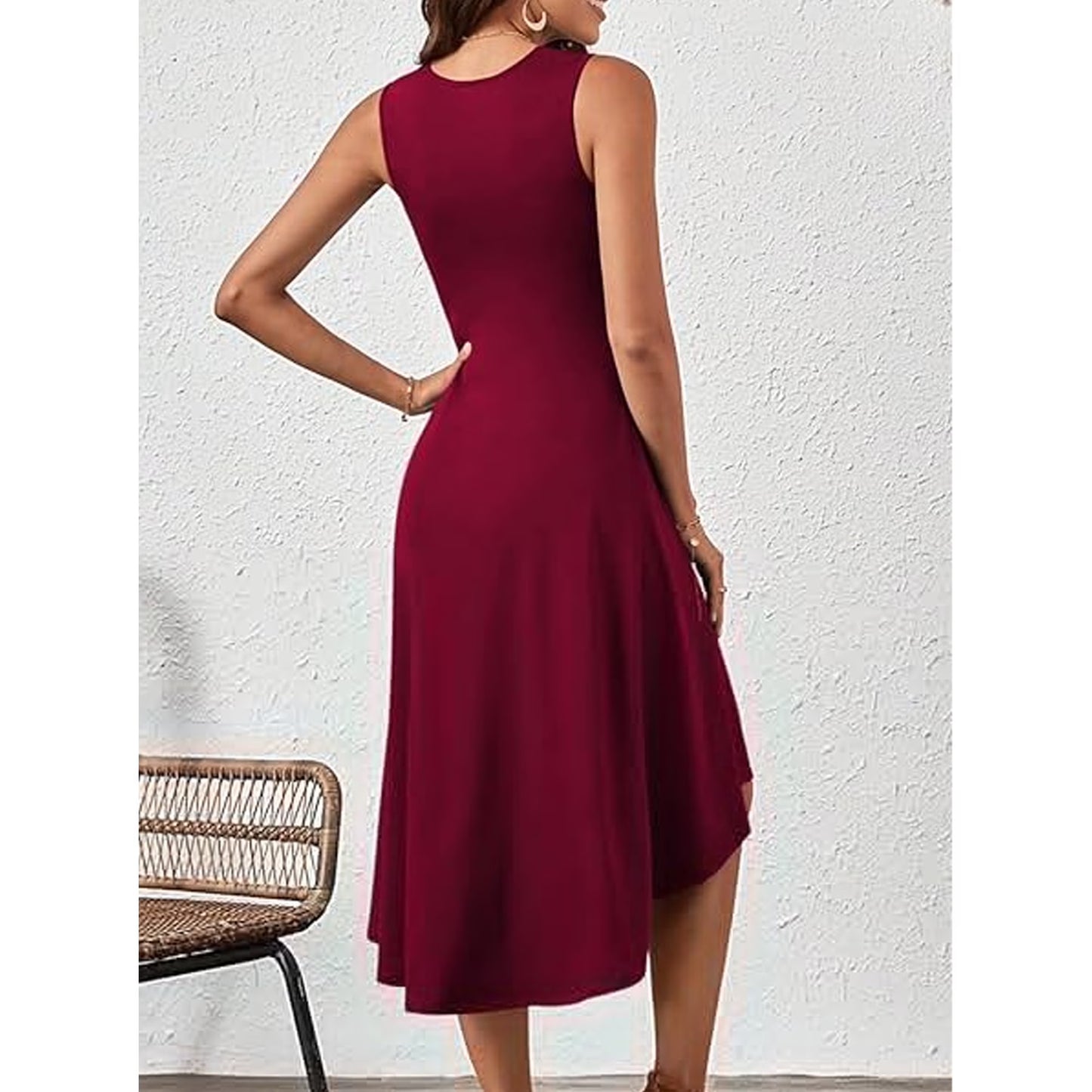 MLDRA 2025 Women's Red Sleeveless Cocktail Dress Summer Party A-Line Swing Dresses, Wedding Guest Dress