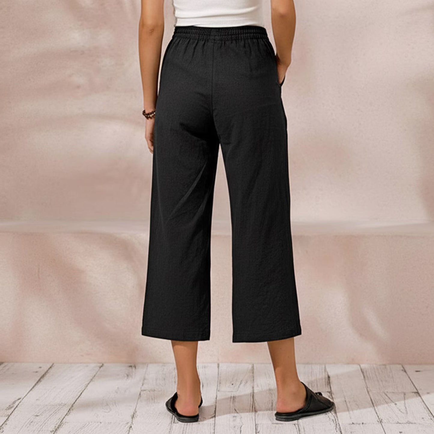 MLDRA Capri Wide Leg Pants for Women Iinen Pants Casual Lounge Workout Cropped Work Loose High Waisted with Pockets