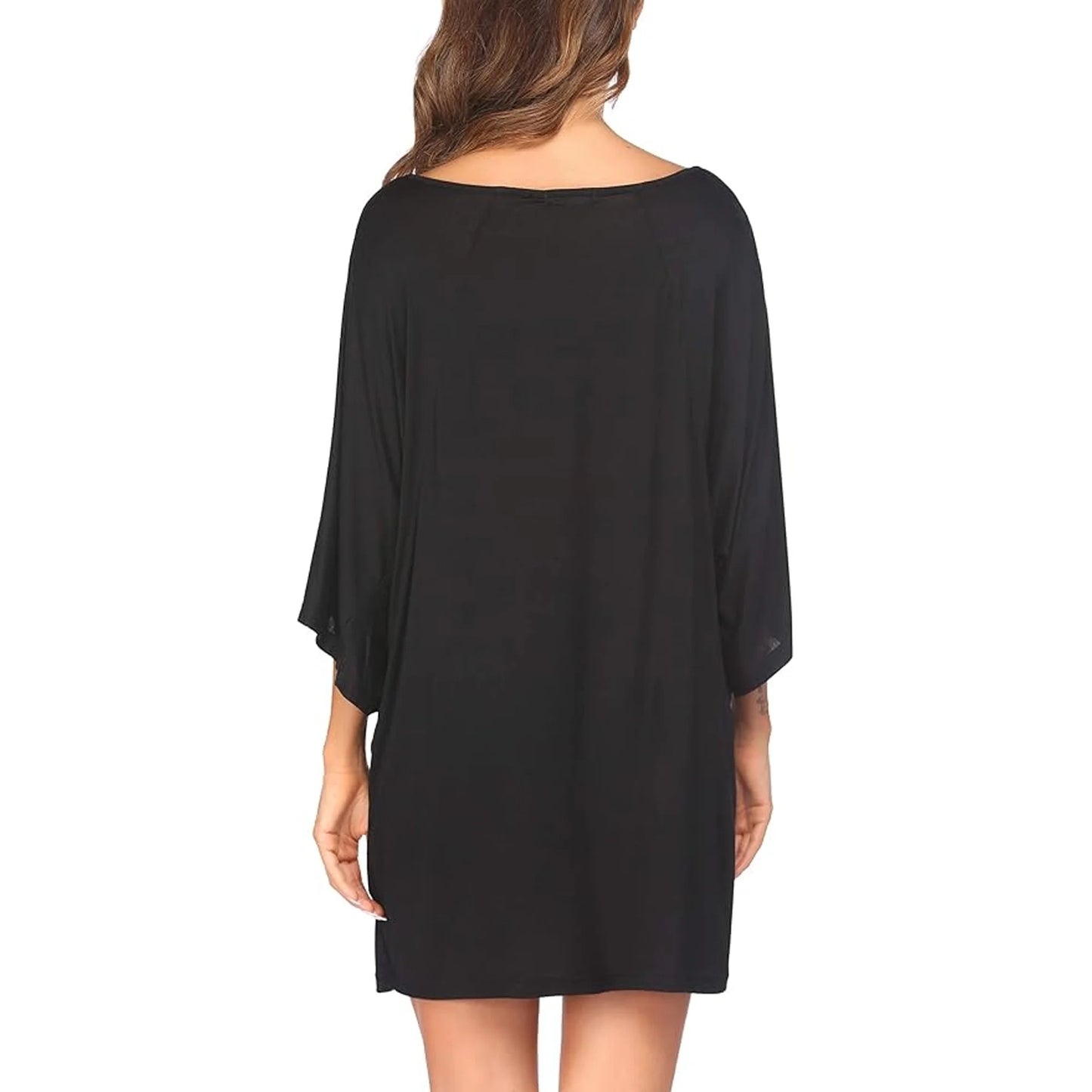 MLDRA Nightgowns for Women Sleepshirt Pajama Dress Loungewear Deep V Neck Nightshirt Casual Loose Comfy Sleepwear Black