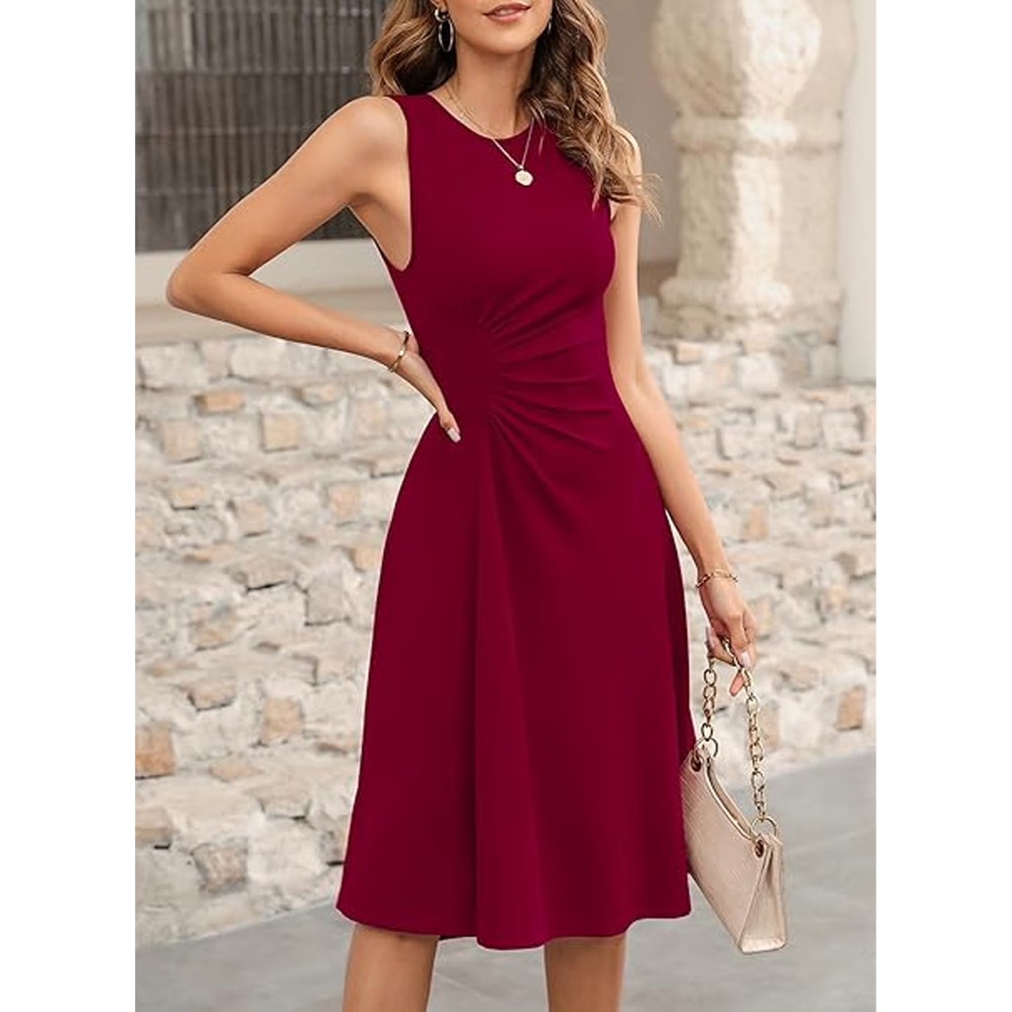 MLDRA 2025 Women's Red Sleeveless Cocktail Dress Summer Party A-Line Swing Dresses, Wedding Guest Dress