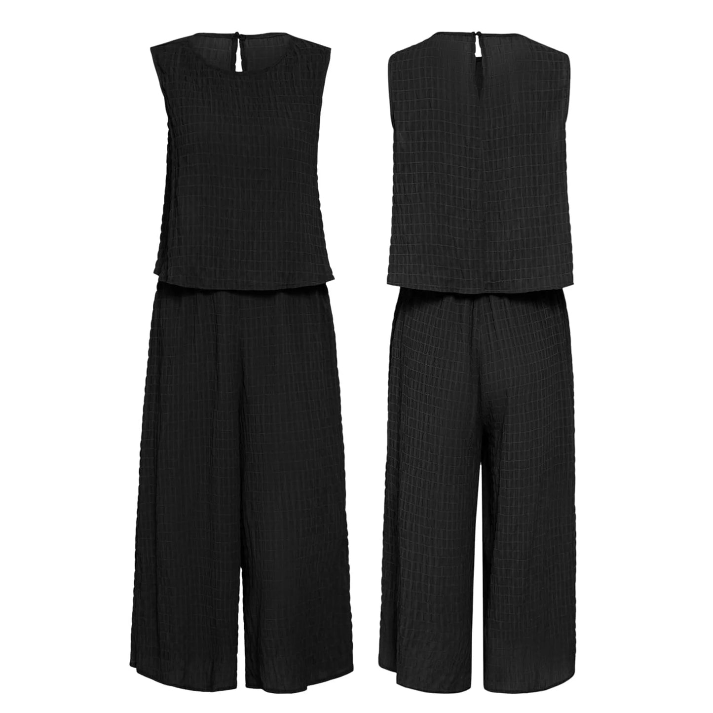 MLDRA Women's Capri Lounge Sets 2-Piece Beach Summer Vacation Travel Going Out Outfit Sleeveless Crop Tank Top Wide-Leg Dressy Palazzo Crop Pants Suit Black