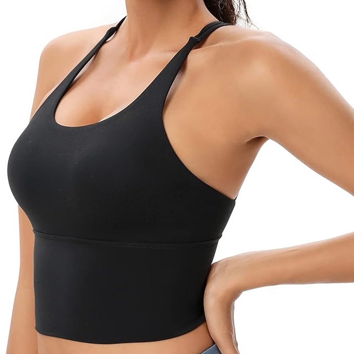 Sports Bra for Women Crop Tank Strappy Medium Support Padded Yoga Top Criss Cross Open Back Removable Cups for Workout Running
