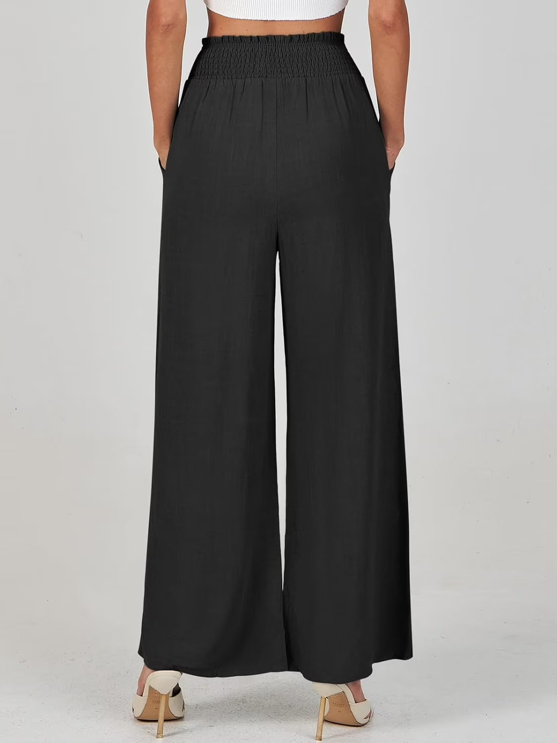 MLDRA Linen Pants for Women Wide Leg Pants High Waist Wide Leg Trousers Trendy Lounge Pant with Pockets (Available in Plus Size)