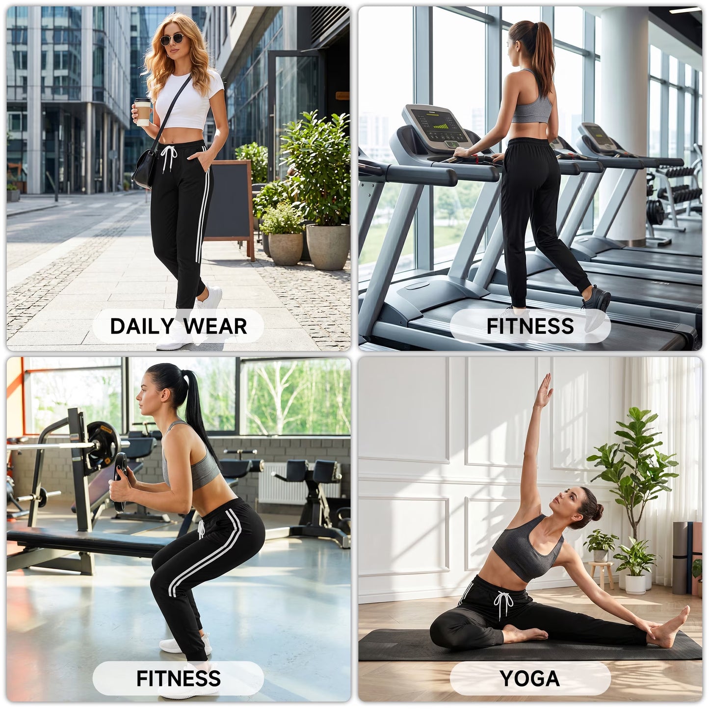 MLDRA Womens Sweatpants Joggers with Pockets Bottom Track Lounge Pant Lady Athletic Gym Lounge Pants Side Stripe for Workout Running Black