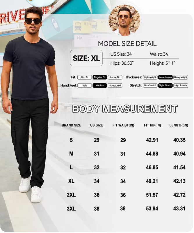 MLDRA Men's Cargo Pants Jogger Work Trousers Relaxed Fit Loose Casual Sweatpants Lightweight Slacks with Multi Pockets Black
