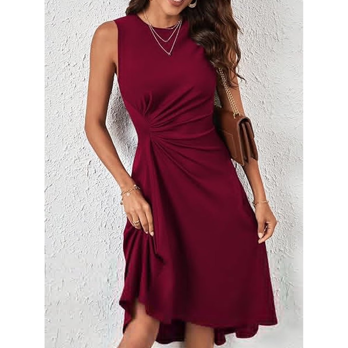 MLDRA 2025 Women's Red Sleeveless Cocktail Dress Summer Party A-Line Swing Dresses, Wedding Guest Dress