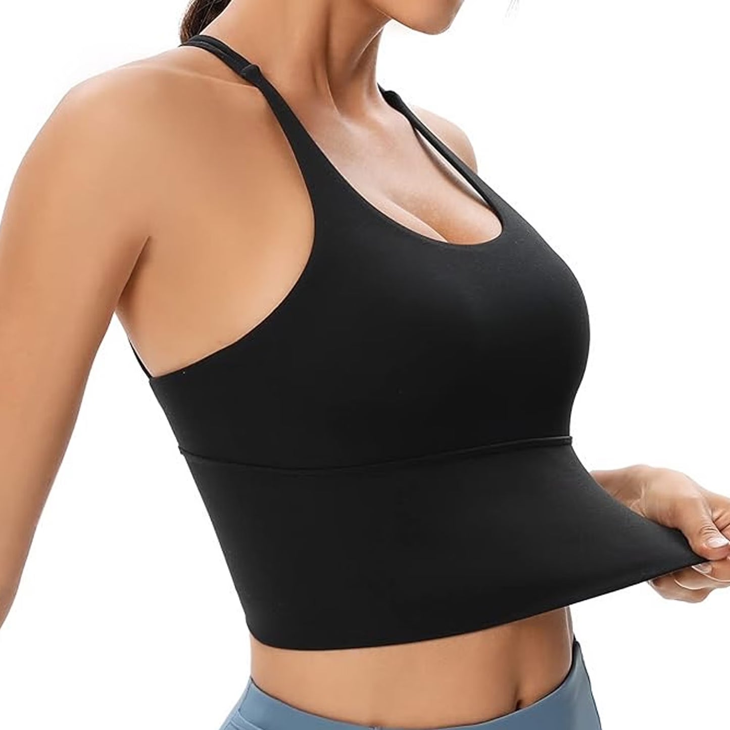 Sports Bra for Women Crop Tank Strappy Medium Support Padded Yoga Top Criss Cross Open Back Removable Cups for Workout Running