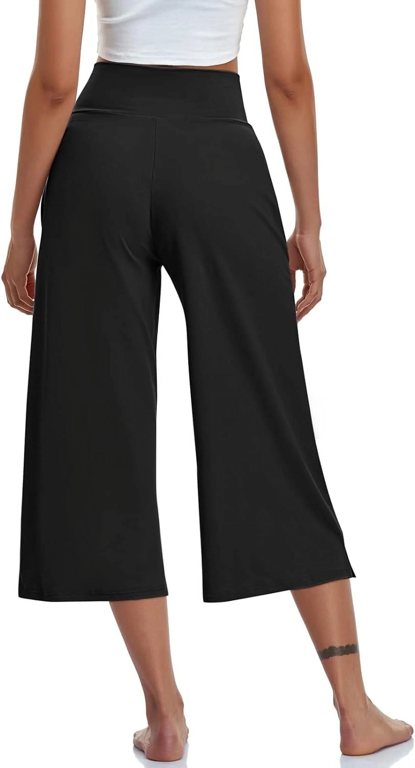 MLDRA Womens Capri Pants Wide Leg Yoga Sweatpants High Waist Workout Work Dress Pant, Flare Leggings with Pockets for Summer Black