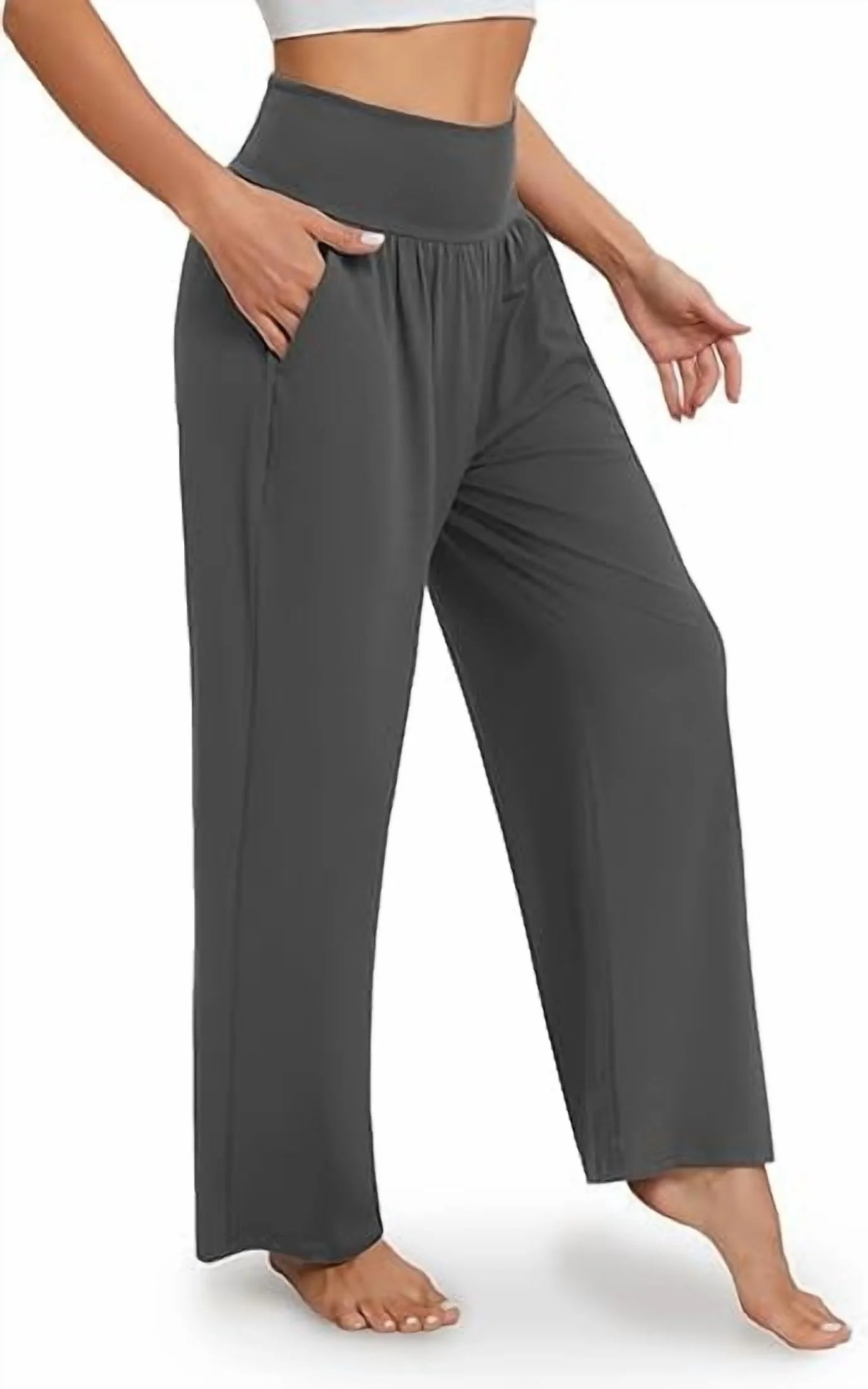 MLDRA Wide Leg Pants for Women, Flowy High Waisted Lounge Pants with Pockets, Loose Fit Casual Yoga Palazzo Pants