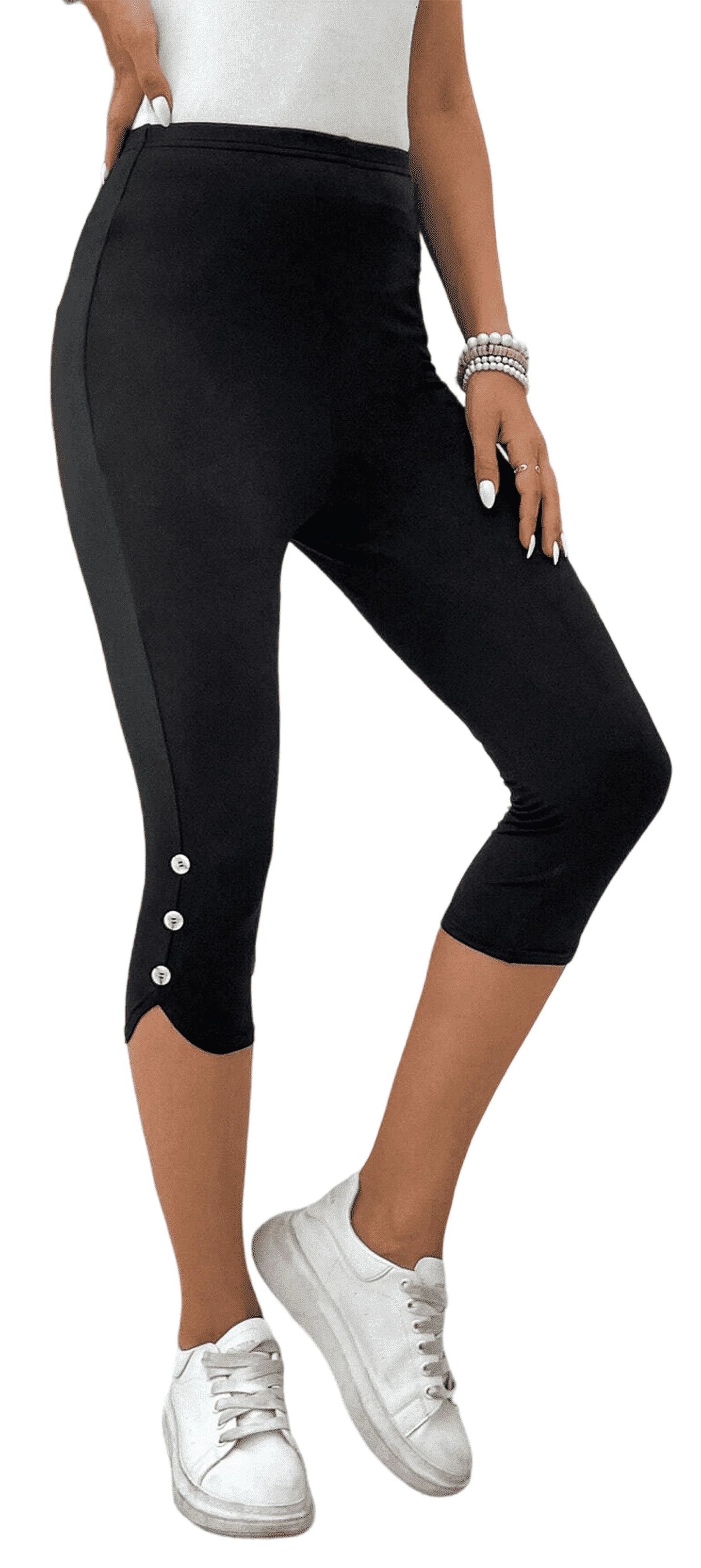 MLDRA Women's Capri Leggings Yoga Pants High Waisted Knee Length Stretch for Casual Soft Workout Exercise Ladies Lounge Pants Black