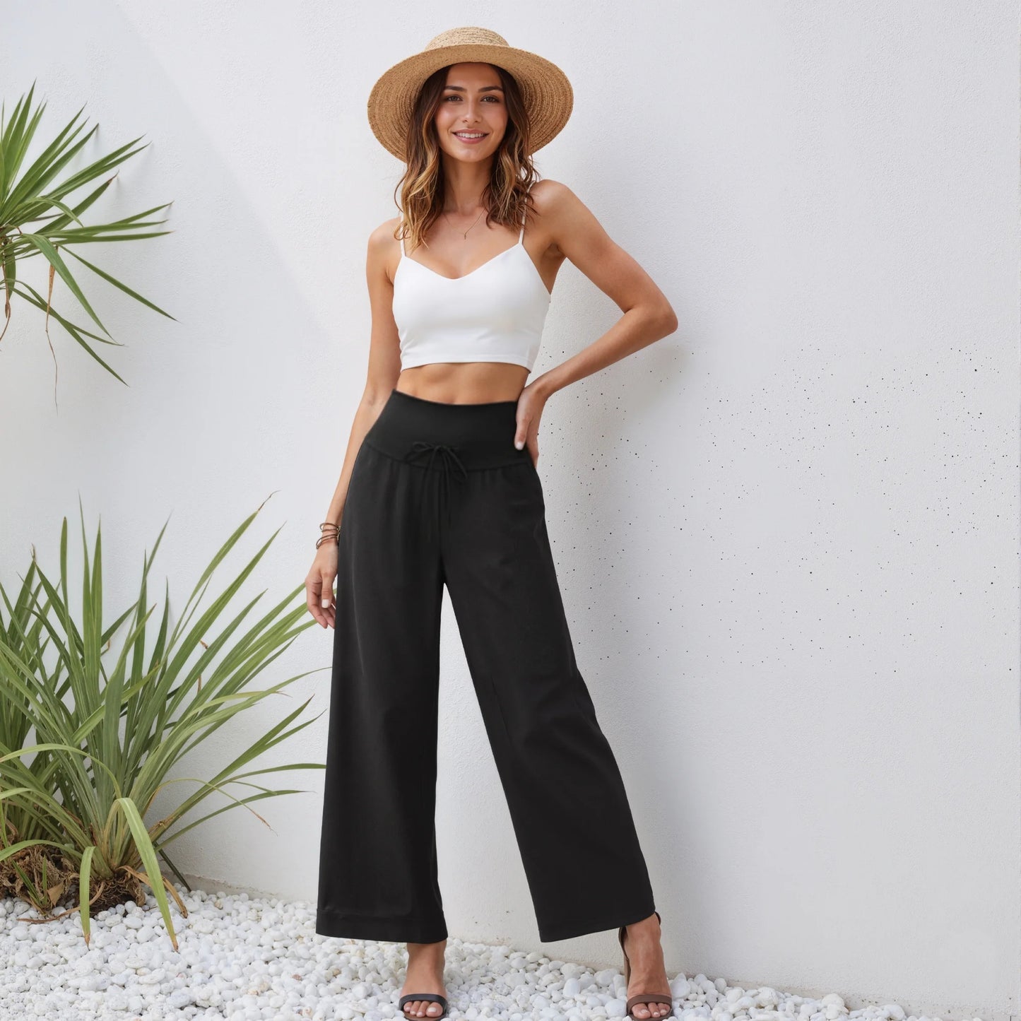 MLDRA Women's Wide Leg Pants Yoga Casual with Pockets Loose Trousers High Waisted sweatpants Palazzo Lounge Pants