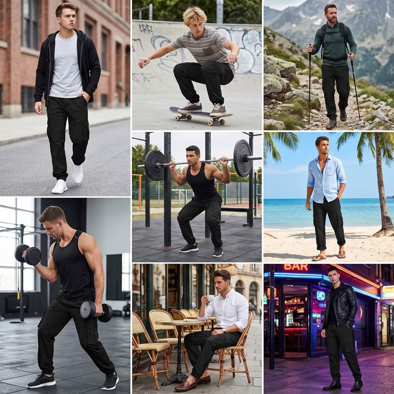 MLDRA Men's Cargo Pants Jogger Work Trousers Relaxed Fit Loose Casual Sweatpants Lightweight Slacks with Multi Pockets Black