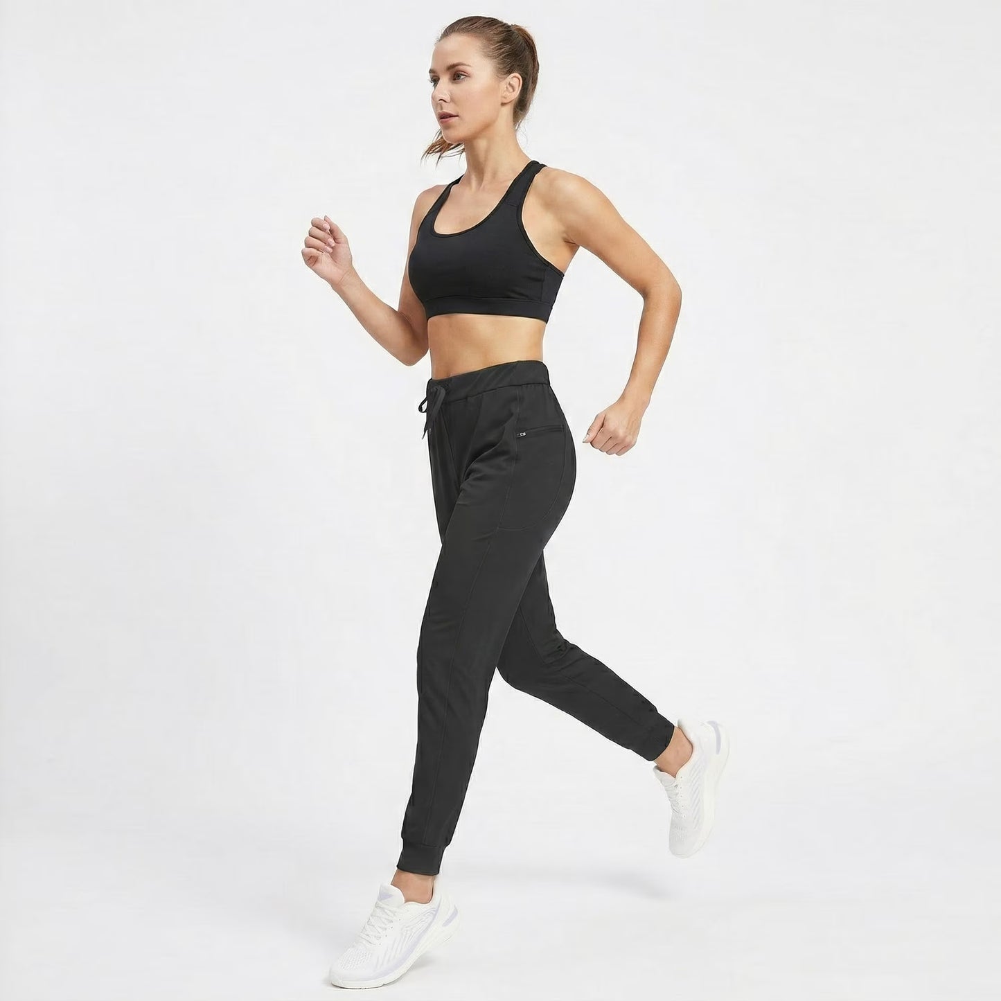 MLDRA Women's Joggers Sweatpants Yoga Pants with Zipper Pockets Stretch Tapered Athletic Joggers for Gym Workout Running Lounge Black