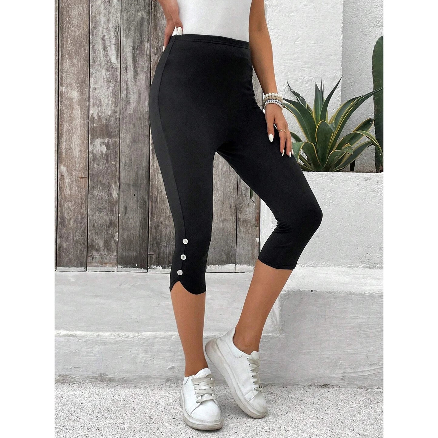 MLDRA Women's Capri Leggings Yoga Pants High Waisted Knee Length Stretch for Casual Soft Workout Exercise Ladies Lounge Pants Black