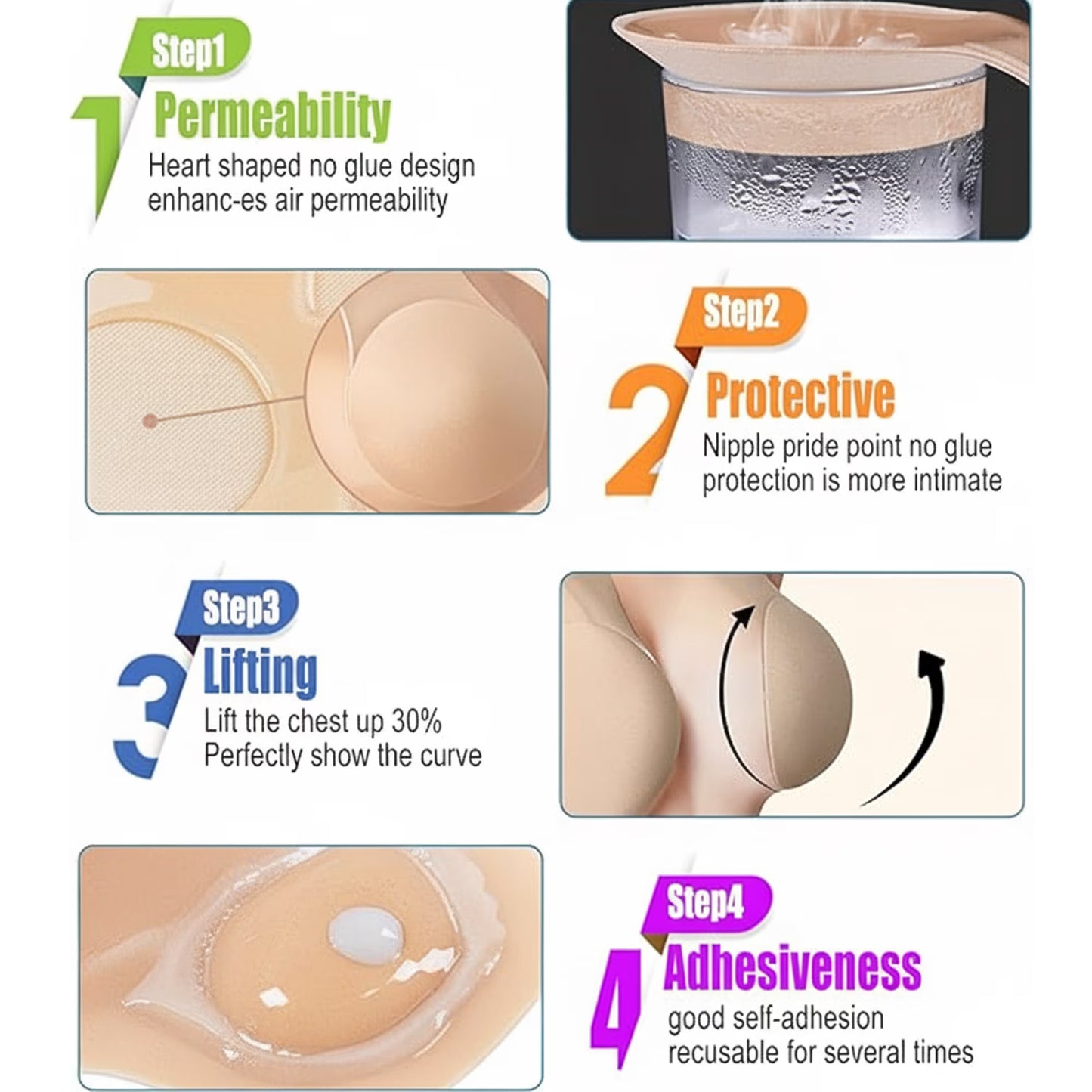MLDRA 2 Pairs Sticky Bra Push up Backless Bra with Bunny Ears, Strapless Bra for Women Reusable Adhesive Lift Up