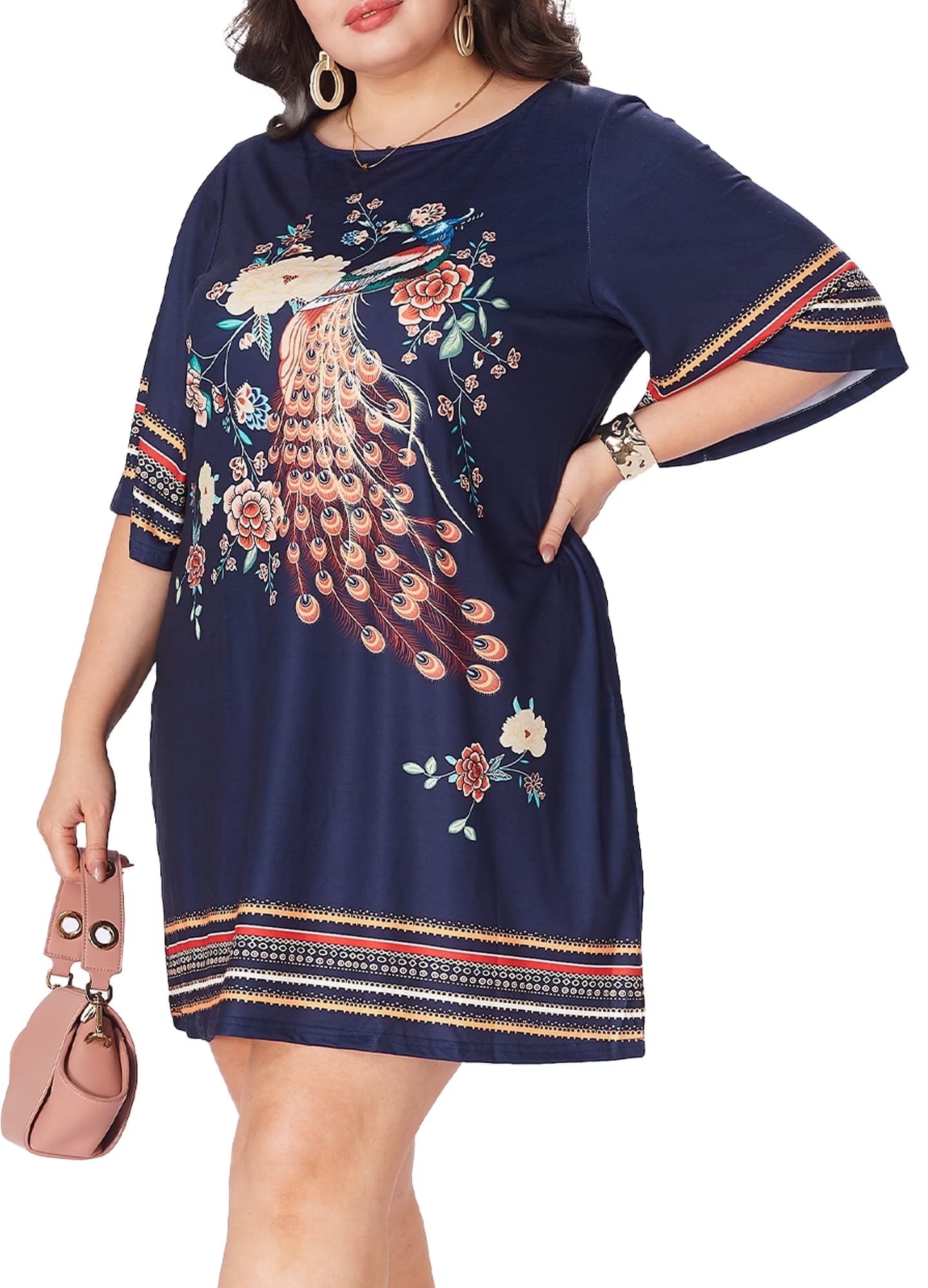 MLDRA Women's Plus Size Dresses V Neck Casual Loose Tropical Print Sundress Summer Cami Dress Boho