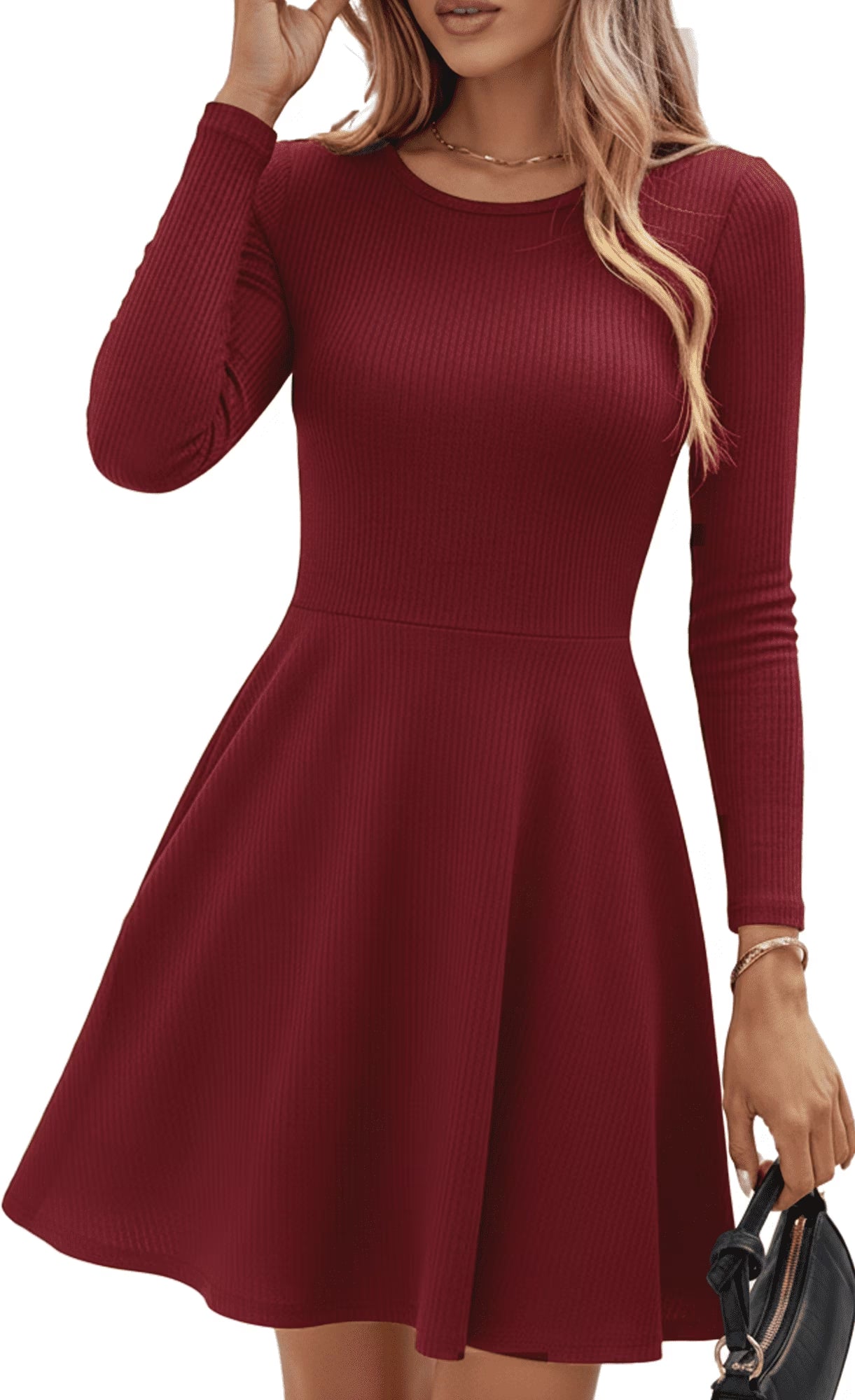 MLDRA Dress for Women Casual Long Sleeve Ribbed Knit A-Line Flowy Fall Winter Sweater Dress, Crewneck Elegant Going Out Dresses for Women 2026