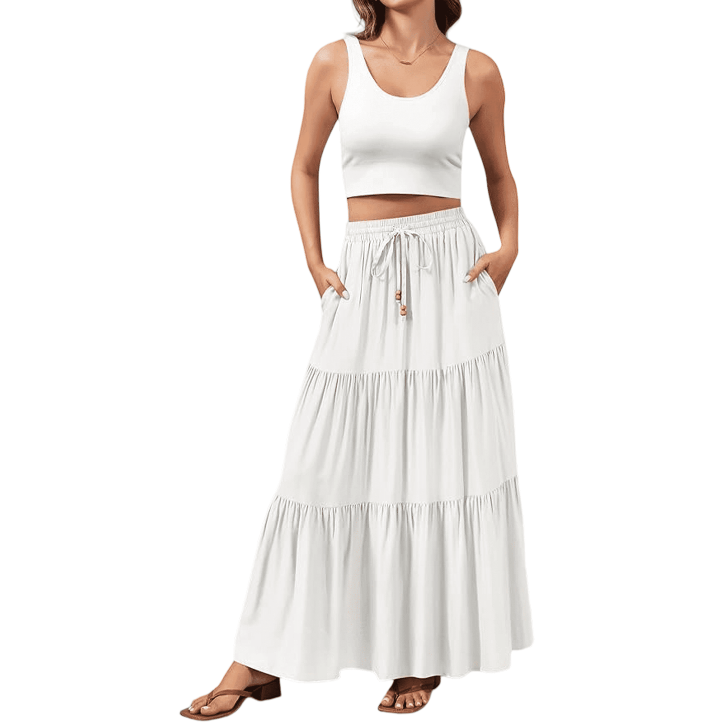 SOMER Skirts For Women Trendy Queen Long Boho Maxi Skirt Summer Swing Tiered A-Line Elastic High Waist Dress With Pockets Fashion