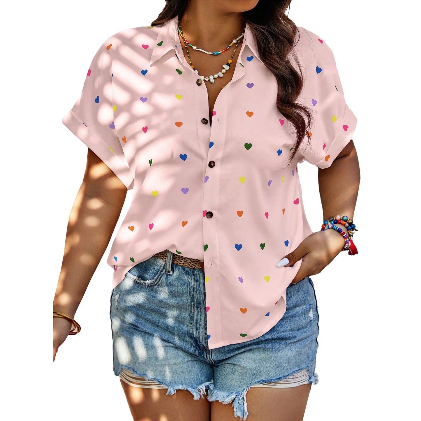 SOMER Plus Size Tops for Women Short Sleeve Women's Tops Button Down Plus Size T Shirts Blouse XL