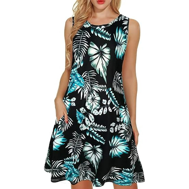 Summer Dresses for Women Casual Beach Sleeveless Floral Print Tank Loose Sundress with Pockets(Available in Plus Size)