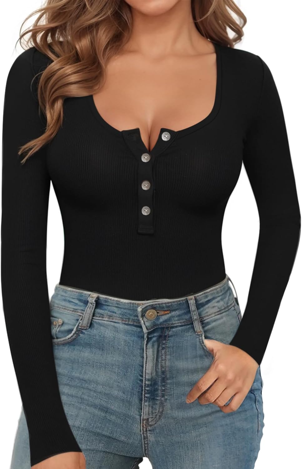 MLDRA Autumn Winter Sexy Black Bodysuits Skinny Buttons Long Sleeve Bodysuit Women Shirt Fashion Body Jumpsuits