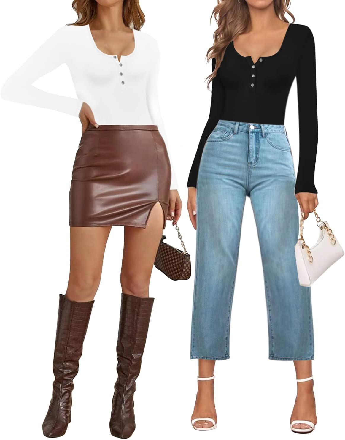 MLDRA Autumn Winter Sexy Black Bodysuits Skinny Buttons Long Sleeve Bodysuit Women Shirt Fashion Body Jumpsuits