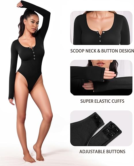 MLDRA Autumn Winter Sexy Black Bodysuits Skinny Buttons Long Sleeve Bodysuit Women Shirt Fashion Body Jumpsuits