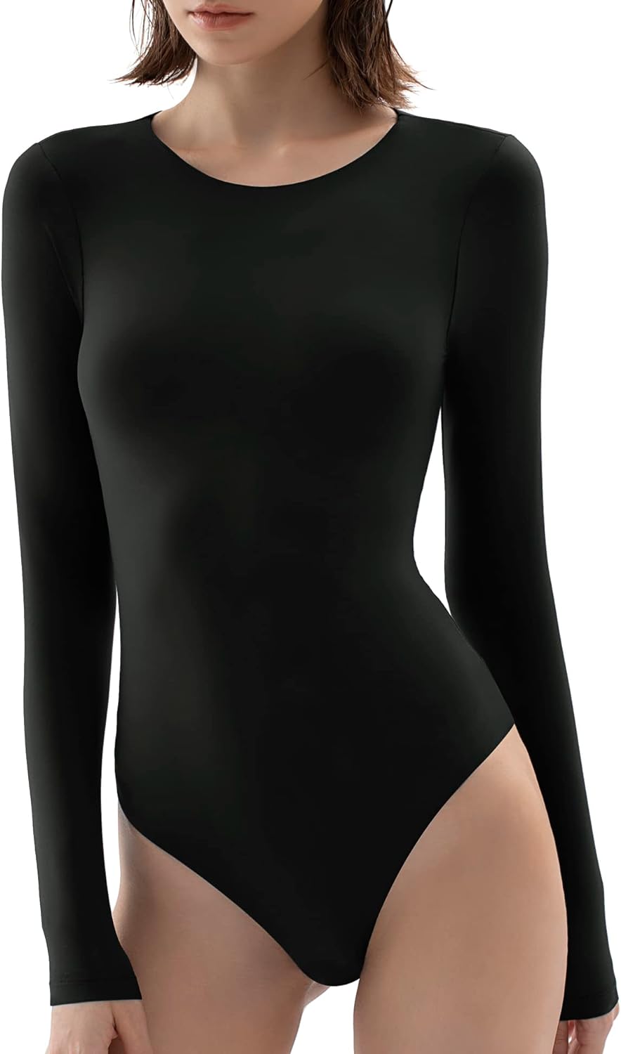 Women's Bodysuits Long Sleeve Body Suit Tummy Control Crew Neck Basic T-Shirt Tops