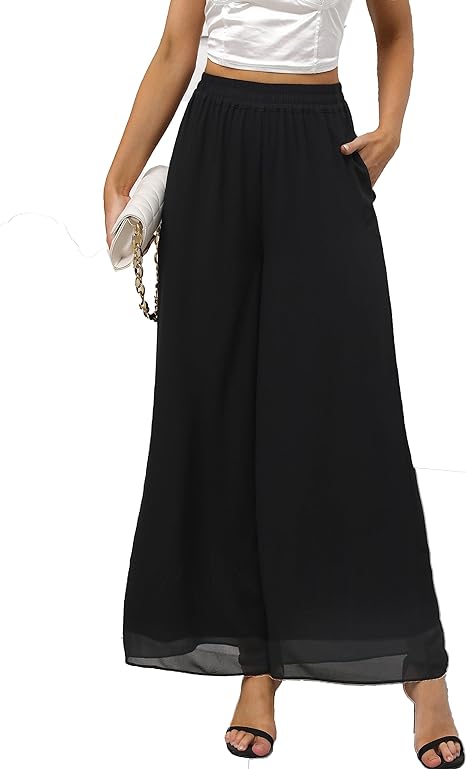 MLDRA Women's Chiffon Dress Beach Wide Leg Palazzo Pants Elastic Waist Trouser
