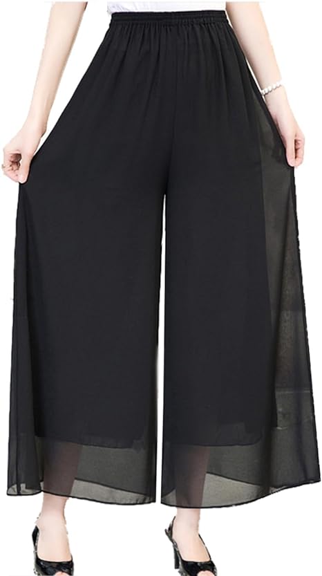 MLDRA Women's Chiffon Dress Beach Wide Leg Palazzo Pants Elastic Waist Trouser