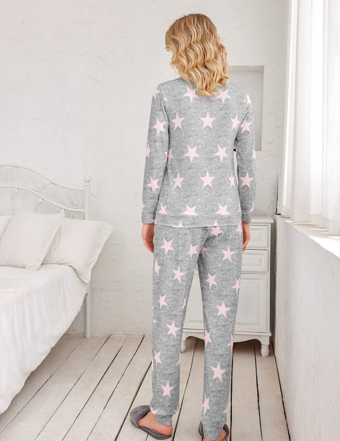Womens Pajama Sets PJs Lounge Set Long Sleeve Top and Pants Sleepwear Loungewear Crew Neck