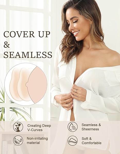 MLDRA Women's Reusable Sticky Bra - Invisible Silicone Backless Strapless Push-Up Bra with 2 Pairs of Nipple Covers for Backless Dresses