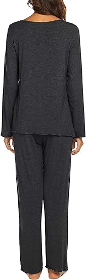 MLDRA Pajamas For Women Set Cotton Soft - Long Sleeve Deep V Neck Top & Loose Fit Sleep Pants - Comfy Casual Loungewear PJs