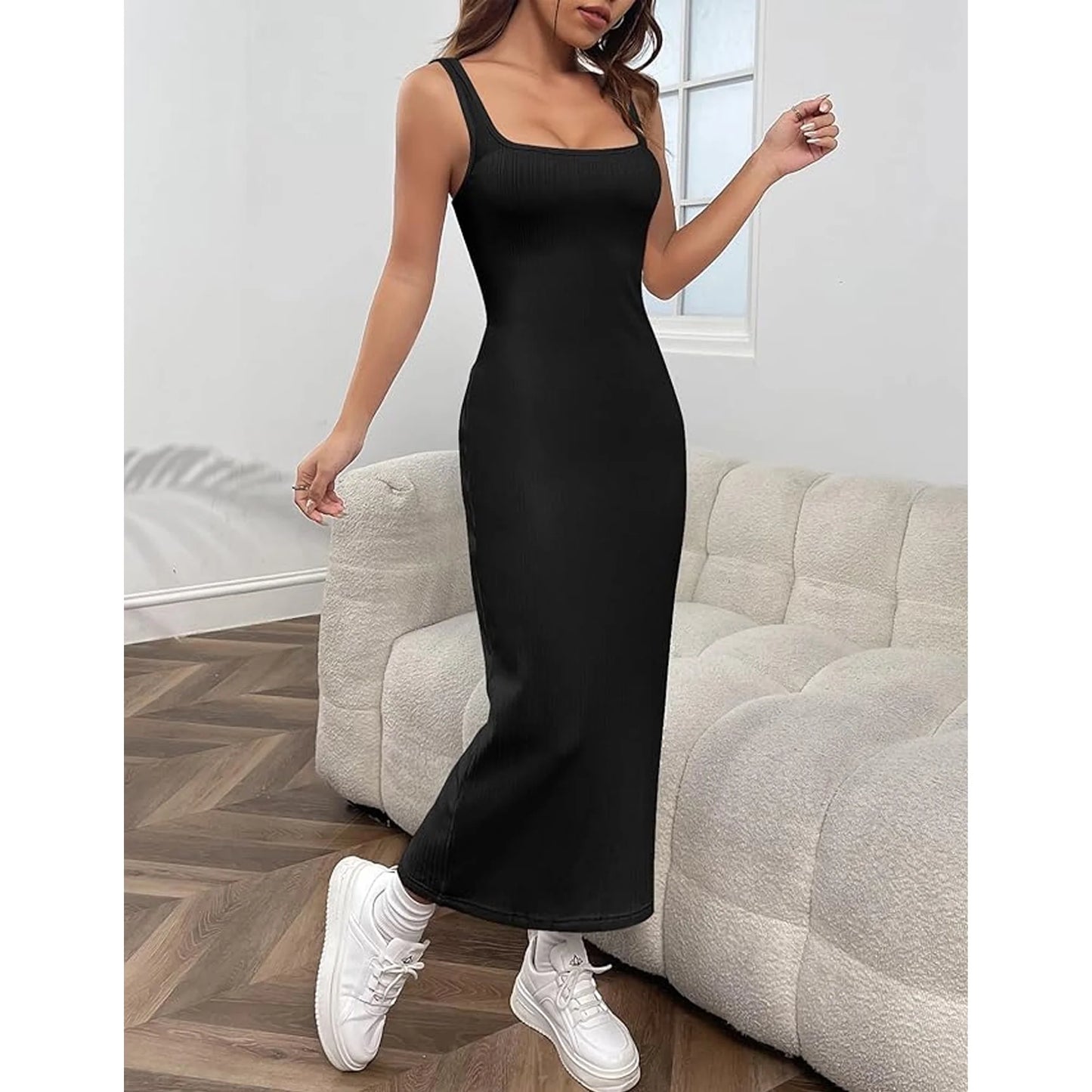 MLDRA Women's Long Dresses Maxi Dress Sleeveless Square Neck for Beach,Prom, Church, Work Going Out 2025 Formal Sundress Summer Black