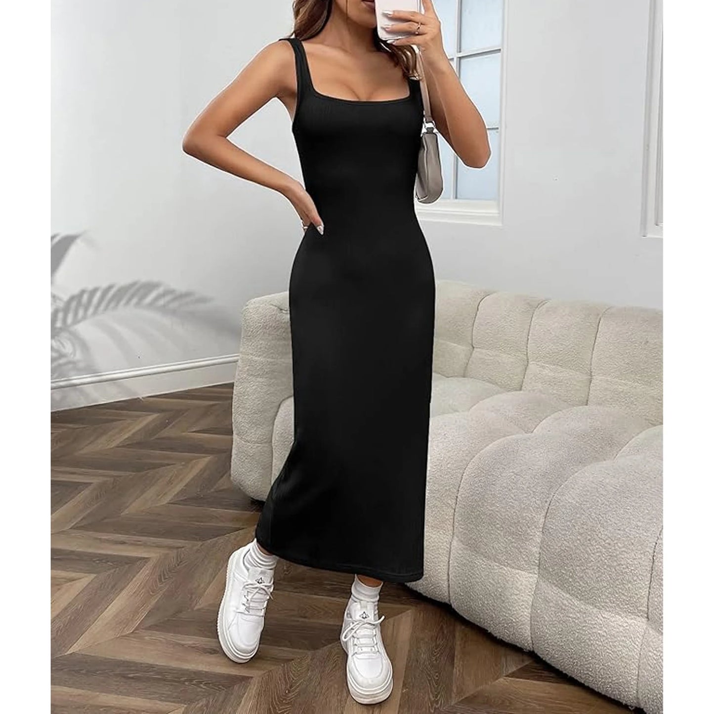 MLDRA Women's Long Dresses Maxi Dress Sleeveless Square Neck for Beach,Prom, Church, Work Going Out 2025 Formal Sundress Summer Black