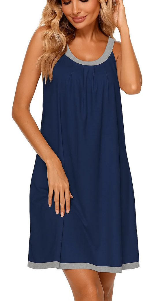 MLDRA Nightgown for Women Sleeveless Sleepwear Wide Strap Sleep Shirt Pleated Scoopneck Nightshirt
