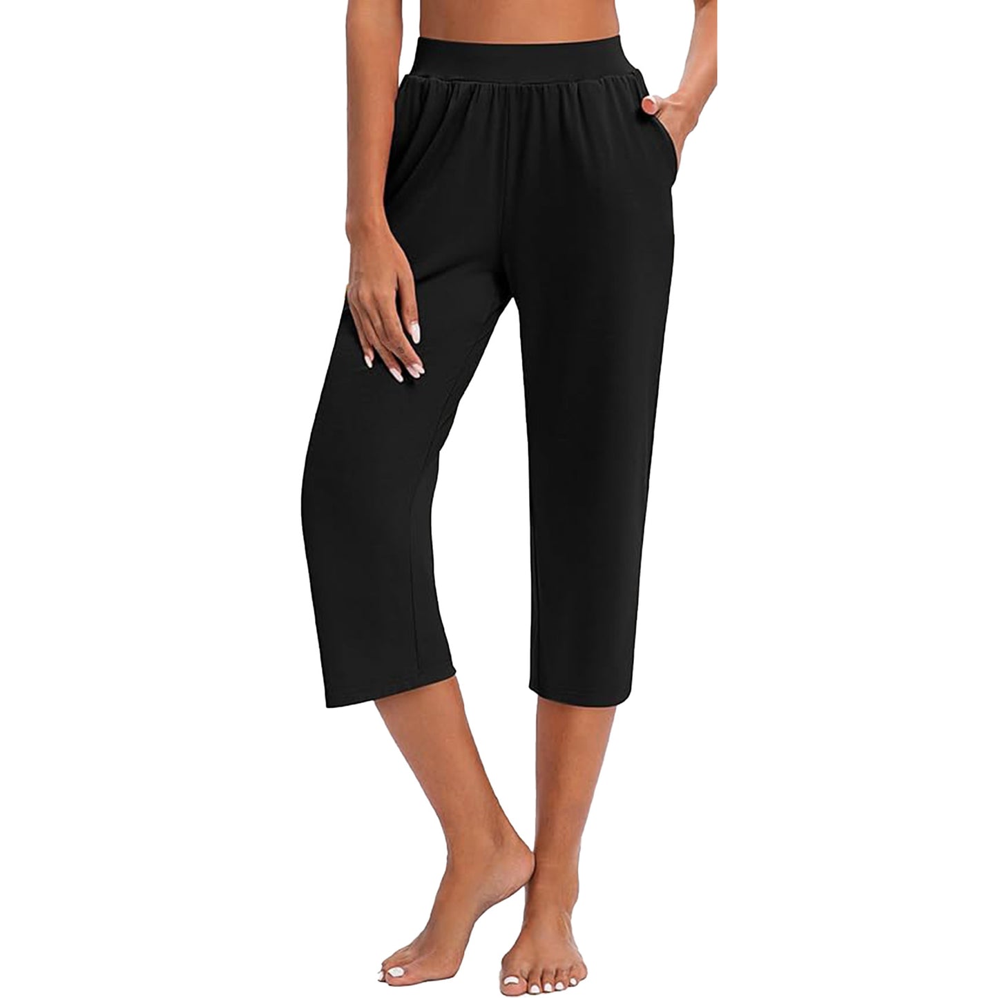 Women's Capri Sweatpants Yoga Capri Pants Cozy Wide Legs Cropped Capri with Pockets, Lounge Jogger Pants Workout Yoga Capris