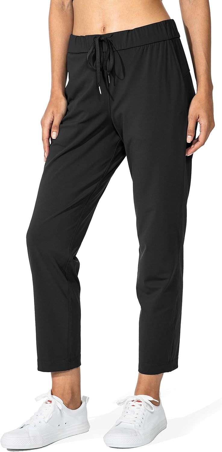 Women's Joggers Sweatpants Pants with Deep Pockets Ladies Stretch Workout Pants for Yoga,Golf, Athletic, Gym,Lounge,Travel, Work,Running Black Spandex