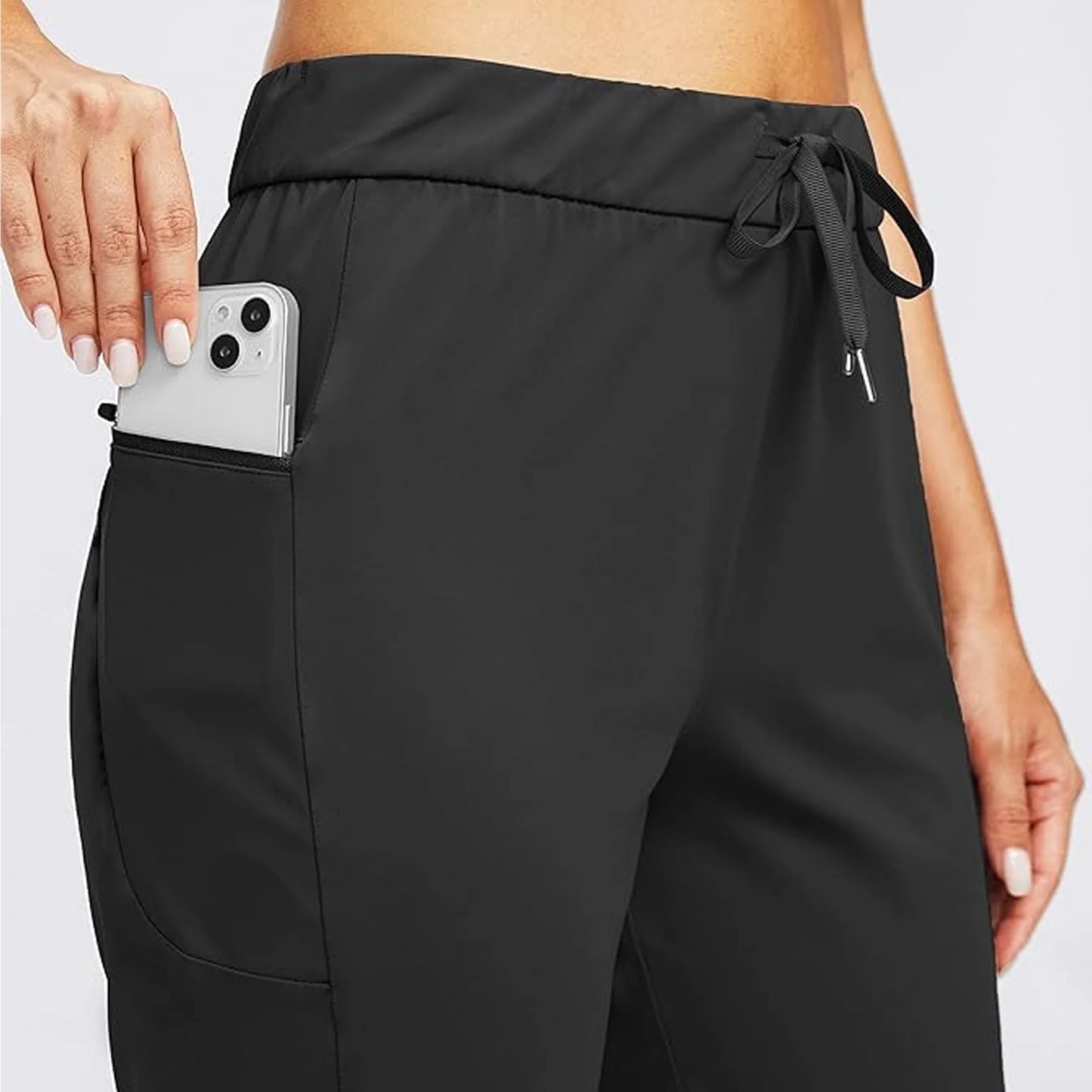 MLDRA Women's Joggers Sweatpants Yoga Pants with Pockets High Waisted for Gym Workout Running Athletic Black Cool and Thin Summer