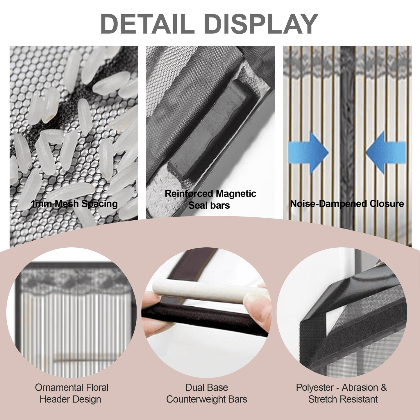 Magnetic Screen Door for Home, Auto-Close Heavy Duty Mesh Curtain, Bug Proof & Pet Friendly Design, Easy-Install Hands Free Entry, 35.4" x 82.7", Gray
