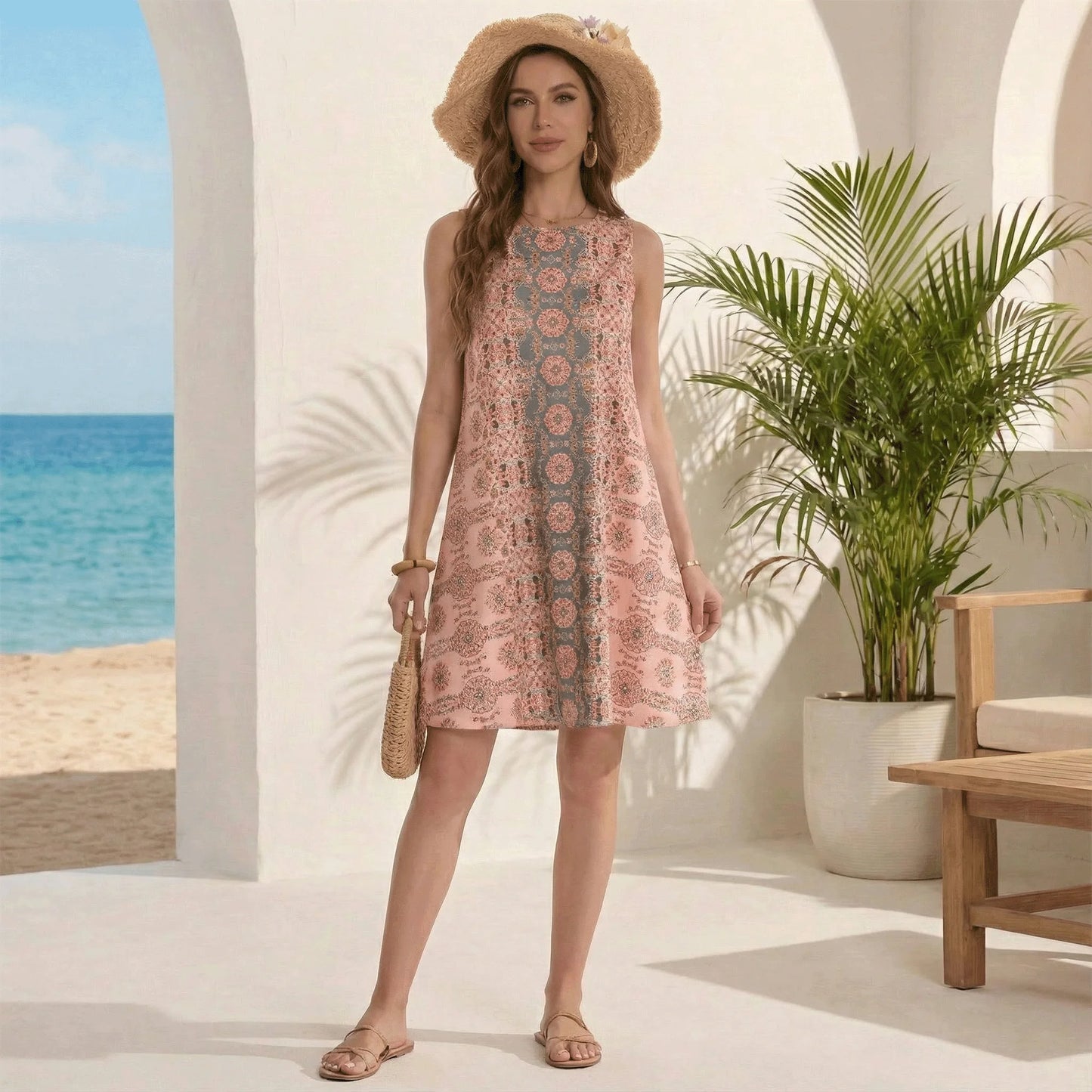 MLDRA Boho Dresses for Women Sleeveless Maxi Dress Casual Flowy Printed with Pockets,2026 Spring Summer Trendy