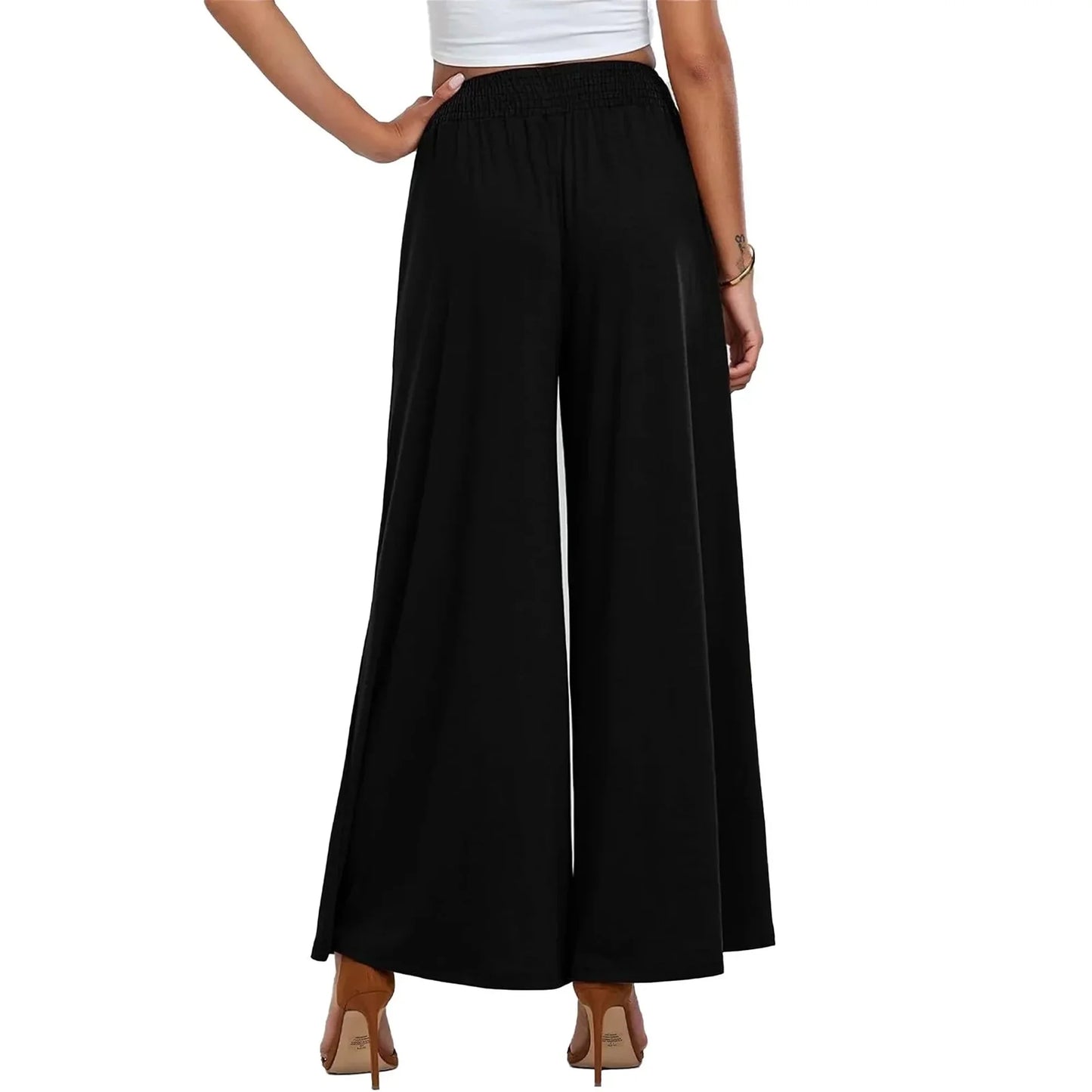 Women's Wide Leg Pants with Pockets Loose Palazzo Pants for Women Elastic Waist Dressy Casual Flowy Pants