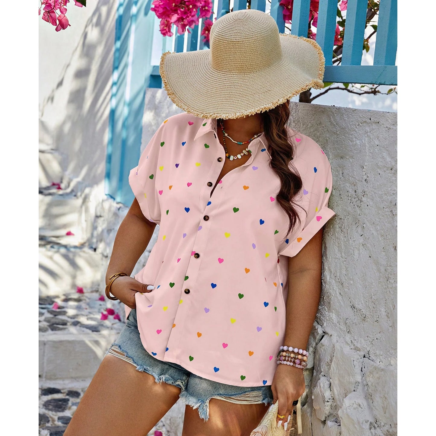 SOMER Plus Size Tops for Women Short Sleeve Women's Tops Button Down Plus Size T Shirts Blouse XL
