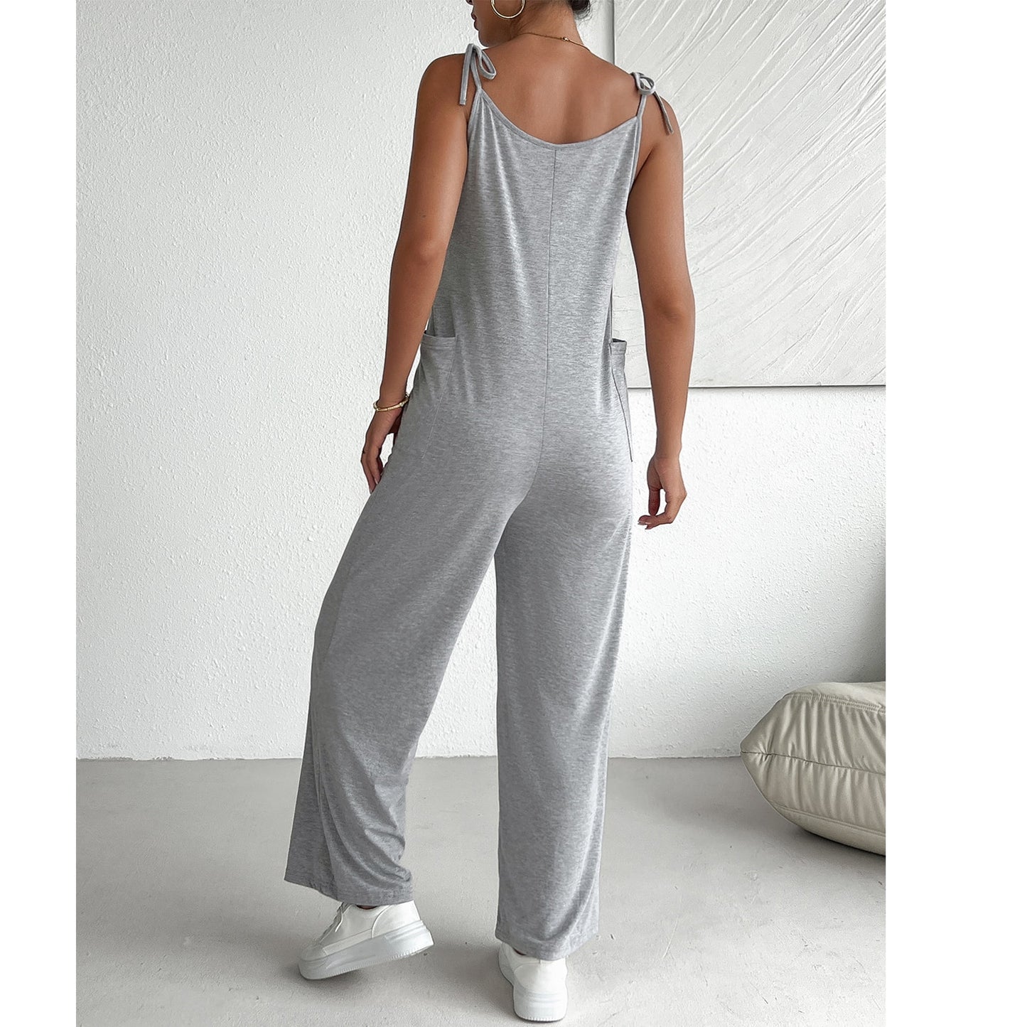 MLDRA Women's Sleeveless Jumpsuits Loose Casual Overalls Rompers Adjustable Spaghetti Straps Long Pants with Pockets