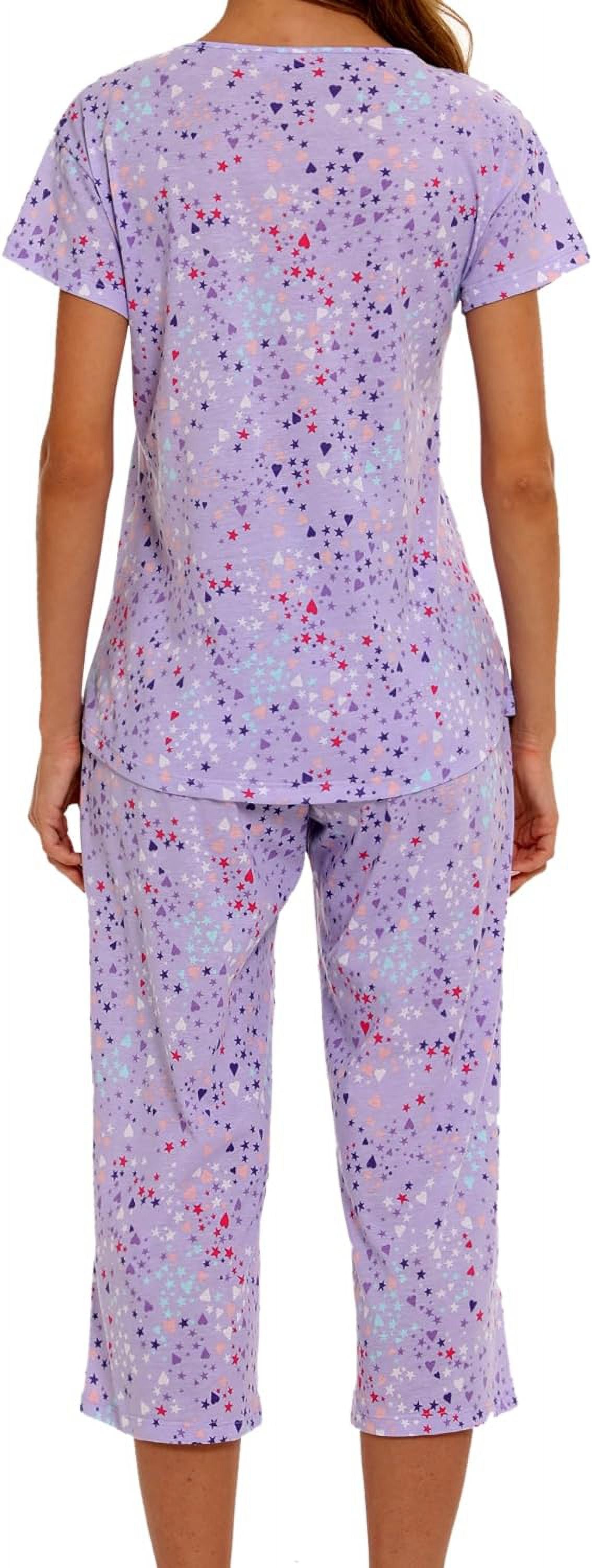 MLDRA Womens Pajama Sets 2 Piece Cotton Lounge Set Lightweight Pj Set Short Sleeve Tops With Capri Pants Cute Ladies Sleepwear Summer Set